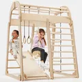Goodevas Klettergerüst Multifunktionale Schwedenwand & Klettergerüst für Kinder, (Holz-Spielplatz mit Rutsche, Schaukel, Kletterwand, Kletterseil und Strickleiter, 6-St)