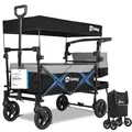 Sekey Bollerwagen Faltbar mit Dach 2 Kinder 100KG, Faltbarer Bollerwagen Handwagen Schiebegriff, Kinderwagen Stoßfest PU-Räder mit Bremsen 110L, SS5050, Grau mit Schwarz, Regenschutz Nicht enthalten