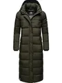 Navahoo Damen Wintermantel warmer Steppmantel lang mit abnehmbarer Kapuze Isalie Dark Olive Gr. XXL