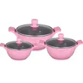 Kochtopfset 20-24-28cm 6-tlg Topf Induktion Alu Guss Geschirr Pink - Rosa