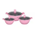 Kochtopfset 20-24-28cm 6-tlg Topf Induktion Alu Guss Geschirr Pink