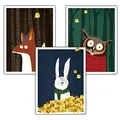 Close Up Kinderzimmer Poster Wald, 3er-Set (30 x 40 cm | 11,8x15,7") Babyzimmer Deko Bilder, Tiere Kunstdruck - Fuchs, Hase & Eule