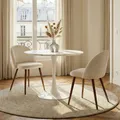 Essgruppe LOIRE/NAVIA mit runder Keramikplatte, Weiß/Beige - Esstisch mit 2 Stühlen, Tisch mit pflegeleichter Steinplatte, Polsterstühle Samtstoff, Esszimmermöbel für Küche und kleine Essbereiche