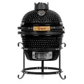 BBQ-Toro Kamado Grill Holzkohlegrill Haiiro Ø 32 cm | Schwarz | Mini Holzkohlegrill mit Thermometer & Holzgriffen | Keramikgrill rund | Ceramic Grill Ei, Smoker, BBQ Grillofen, Kamado BBQ