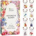 OwnGrown Blumensamen-Set - 8 Historische Blumen Samen Sorten - Mohnsamen, Akelei, Rittersporn, Glockenblumen, Strohblumen, Löwenmäulchen Pflanzenliebhaber und Blumenfreunde