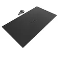 Moments of Glass SMC BOREAL Duschwanne 180x100 cm – extra flache Duschtasse (26 mm), rutschfest & robust, Schieferoptik, inkl. Ablaufgarnitur mit Deckel, Schwarz