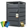 Mülltonnenbox 1er Tonne | bis 240 Liter | Anthrazitgrau RAL 7016 | verzinkter Stahl | Premium Dämpfer| Aufkleber-Set | wetterfest