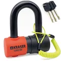 KRASER KR50 Diebstahlsicherung Motorrad Bremsscheibenschloss SRA Homologiert genehmigtes Vorhängeschloss Scheibenbremse Solid Mini U Ø18 + Erinnerungskabel, Anti-Diebstahl Motorradschloss Motorroller