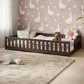 Kids Collective Kinderbett Bodenbett mit Rausfallschutz & Lattenrost Montessori Bett Bed Gitterbett Kinder Jugendbett Einzelbett | 140x200 cm | Zar... - Dunkelbraun