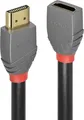 Lindy Anthra Line - Highspeed HDMI mit Ethernet-Verlängerungskabel - HDMI (M) bis HDMI (W) - 3 m - Dreifachisolierung - Schwarz - rund, 4K Unterstützung