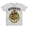 Logoshirt®️ Harry Potter I Hogwarts I Logo I Bio T-Shirt Print I Kinder I Mädchen & Jungen I kurzärmlig I grau-meliert I Lizenziertes Originaldesign I Größe 104
