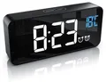 BEARWARE Digital Wecker LED, Reisewecker, einstellbare Helligkeit Snooze per Touch, Dual Alarm, Snooze, Temperaturanzeige, USB wiederaufladbar, schwarz