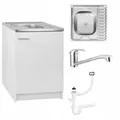 Stamar | Küchenschrank - 60 cm - Weiß - mit Spüle und Armatur - Siphon - Weiß