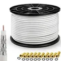 PremiumX DELUXE PRO Koaxial Kabel 5-Fach geschirmt, reines Kupfer 100 Meter SAT Antennenkabel + 10 F-Stecker 8,0mm