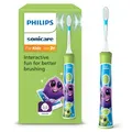 Philips Sonicare For Kids, elektrische Schallzahnbürste mit App, für Kinder ab 3 Jahren, mit SmarTimer und QuadPacer für eine gründliche Reinigung, Grün, Modell HX6352/11