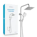 Bächlein Duschset Varone - Duschsystem ohne Armatur - Duschset aus Edelstahl und Kunststoff mit Überkopfbrause und Handbrause, Verstellbar und Hochglanzpoliert, Moderne Wellness-Regendusche (20x20cm)