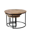 Couchtisch SELCE 3er-Set rund massiv Industrial Design Ø70cm Mangoholz Eisen