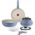 Tefal Ingenio Serenity 11-teiliges Set Blue Salt L829SB, Gemischtes Set, Blau, Aluminium, Mineral, Blau, Glas/Kunststoff - Blau