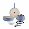 Tefal Ingenio Serenity Kochgeschirr-Set 11-teilig – stapelbar und platzsparendes Set aus Aluminium, Mineralia Antihaftversiegelung, abnehmbarer Griff, für alle Herdarten inkl. Induktion, Blue Salt