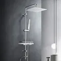 JOHO Regendusche Duschsystem ohne Duscharmatur, Duschstangeset Duschset mit Ablage Kopfbrause 25*25cm Chrom