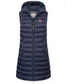 Geographical Norway Damen Stepp weste Kapuze Übergangs Herbst Winter Windbreaker Lang, Farbe:Navy, Größe:S (36)