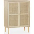 sweeek - Aufbewahrungsschrank mit Holzoptik und Rattan-Geflecht, 2 Türen - Natur - Beige
