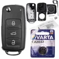 Repair Reparatur Satz Auto Schlüssel Austausch Gehäuse mit 3 Tasten + Rohling + Batterie kompatibel mit VW Golf UP Polo T5 Caddy Tiguan Beetle EOS