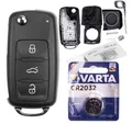 mt-key 3 Tasten Auto Klappschlüssel Ersatz Gehäuse + 1x VARTA CR2032 Knopfzelle, CR2032 (3 V), für ab BJ. 11/2009 VW UP POLO BEETLE GOLF SEAT IBIZA FABIA OCTAVIA