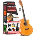 Pyle Akustikgitarren-Set mit Stahlsaiten, 3/4 Juniorgröße, natürliches Lindenholz, mattes Finish, Instrument mit Gigbag, Stimmgerät, extra Saiten, Plektren, Gurt, für Anfänger, Erwachsene