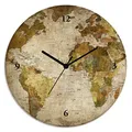 ARTLAND Wanddeko Wanduhr ohne Tickgeräusche Glas Quarzuhr Ø 30 cm Rund Lautlos Weltkarte