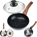 Vilde Granitpfanne Bratpfanne Pfanne aus Granit mit Glasdeckel BLACK&WOOD 16 cm - Schwarz