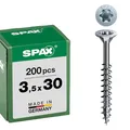 SPAX Universalschraube, 3,5 x 30 mm, 200 Stück, T-STAR plus, Senkkopf, Teilgewinde, 4CUT, WIROX A3J, blank verzinkt, 0191010350303