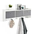 Mondeer Wandgarderobe mit Ablage, Garderobe mit 3 Körben und 5 Haken Holz Mode Stil für Eingang Flur Schlafzimmer Wohnzimmer, B98 x H40 x T22 cm, Weiß