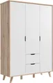 Forte Drehtürenschrank Vankka skandinavischer-Stil, viel Stauraum, ohne Griffe (B/H/T ca.140x200x52cm) Made in Europe,mit Einlegeböden+Kleiderstange+Schubladen,grifflos