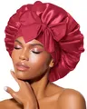 BONNET QUEEN Seidenhaube zum Schlafen, Satin Schlafhaube für Damen & Herren, Bonnet für Lockiges, Glattes Haar, Seidenhaube mit Breitem Elastikband, Motorhaube für Nacht & Alltag, Weinrot