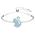 Swarovski Iconic Swan Armreif, Rhodiniertes Damenarmband mit Blauem Schwan und Strahlenden Swarovski Kristallen