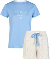 Damen Schlafanzug Pyjama BY LOUISE 2- teilig Shorty Kurzarm Baumwolle blau Gr.M