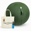 Backerz Sitzball Büro Ergonomisch 65 cm, Ergonomische Sitzmöbel für Büro und Heimbüro, Langlebiger Stoff, Gymnastikball - Fitness-Ball, Ballstuhl mit Ballauflage - Waschbarer Leinenbezug - Olivgrün