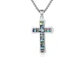 LuxusKollektion Kreuzkette Herren Kreuz Kette 925 Sterling Silber Abalone Opal Malachit