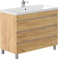 Waschtisch 100 cm Eiche stehend mit 3 Schubladen FROME-02