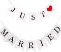 Just Married Girlande Vintage Rustikal Wimpelkette Banner mit Seil Hochzeitsgirlande als Deko für Hochzeit Fest Party Brautdusche Junggesellinnenabschied oder Foto Photo Booth Fotografie