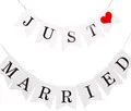 Just Married Girlande Vintage Rustikal Wimpelkette Banner mit Seil Hochzeitsg...