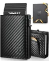 TENBST Geldbörse Herren | Slim Wallet mit Münzfach & RFID-Schutz | Portmonee Herren | Mini Kartenetui Kartenhalter Geldbeutel | Geschenke zum Vatertag | Carbon-Schwarz