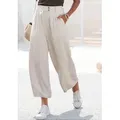 LASCANA Bundfaltenhose aus leichtem Leinenmix mit weitem, luftigem Bein mit Taschen und Knopfdetail, weites Bein, leichte Sommerhose beige 38