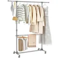 Kleiderständer Garderobenständer 2 Kleiderstange Rollen 113-198cm Metall LLR401