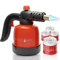 EVOCAMP Gasbrenner 1,3 kW, mit Piezozündung und 4 Gaskartuschen 190g
