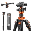 K&F CONCEPT 200CM/78inch Stativ, Kamera Stativ,Tripod mit 90° Mittelsäulen Einbeinstativ-Funktion, 360° Kugelkopf und 1/4'' Gewinde Tripod für DSLR-Kamera