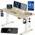 CASARIA® Höhenverstellbarer Schreibtisch elektrisch 120 x 60 cm mit Wireless Charger & USB-C/A Anschluss LCD-Display Memory-Funktion 80 kg belast... - Beige