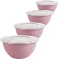 4er Set Kunststoffschüssel 5L Salatschüssel Schüssel mit Deckel, pastellrosa