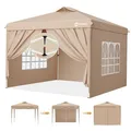 Sekey Faltpavillon 3x3 m Pop Up Gartenpavillon wasserdicht winterfest inkl 4 Seitenteilen Partyzelt für Garten Terrasse, Taupe